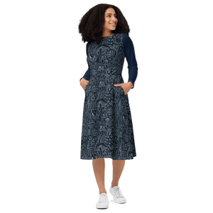 Mushroom Print Midi Dress with Pockets - Premium Knit Jersey Fabric - Made to Order