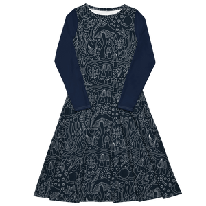 Mushroom Print Midi Dress with Pockets - Premium Knit Jersey Fabric - Made to Order