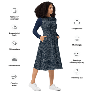 Mushroom Print Midi Dress with Pockets - Premium Knit Jersey Fabric - Made to Order