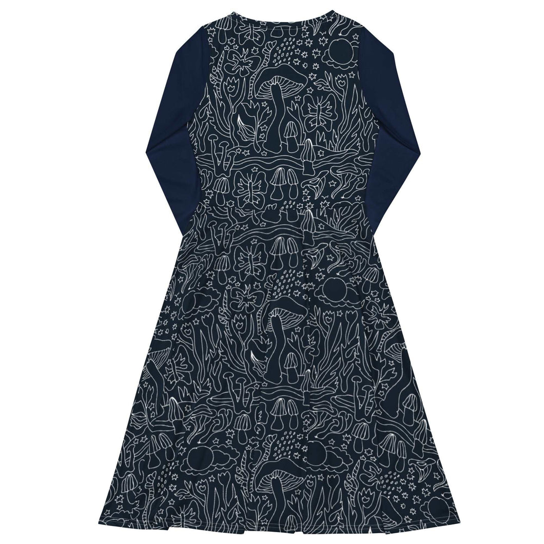 Mushroom Print Midi Dress with Pockets - Premium Knit Jersey Fabric - Made to Order