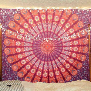 Peacock Mandala Tapestry (Blue Red)