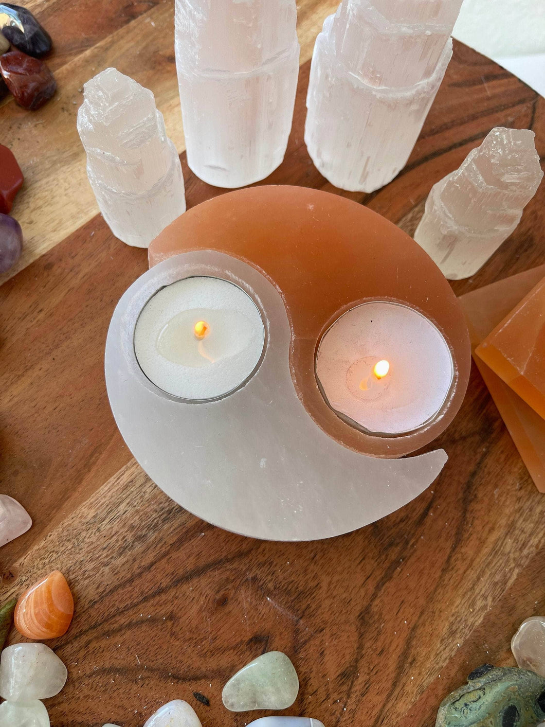 Yin Yang Selenite Candle Holder