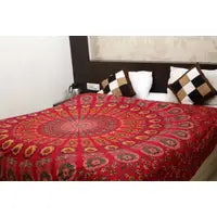 Load image into Gallery viewer, Golden Red Bohemian Psychedelic Peacock Mandala Wall Hanging Bedding Tapestry: Embrace Vibrant Beauty and Artistic Serenity